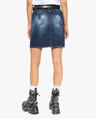  DSQUARED2 - Chân váy mini denim phối logo thời trang 