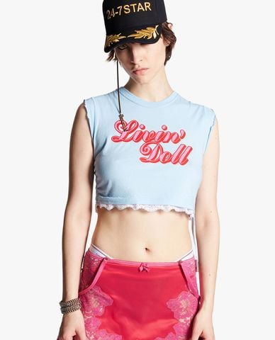  DSQUARED2 - Áo croptop nữ cổ tròn Dyed Mini 