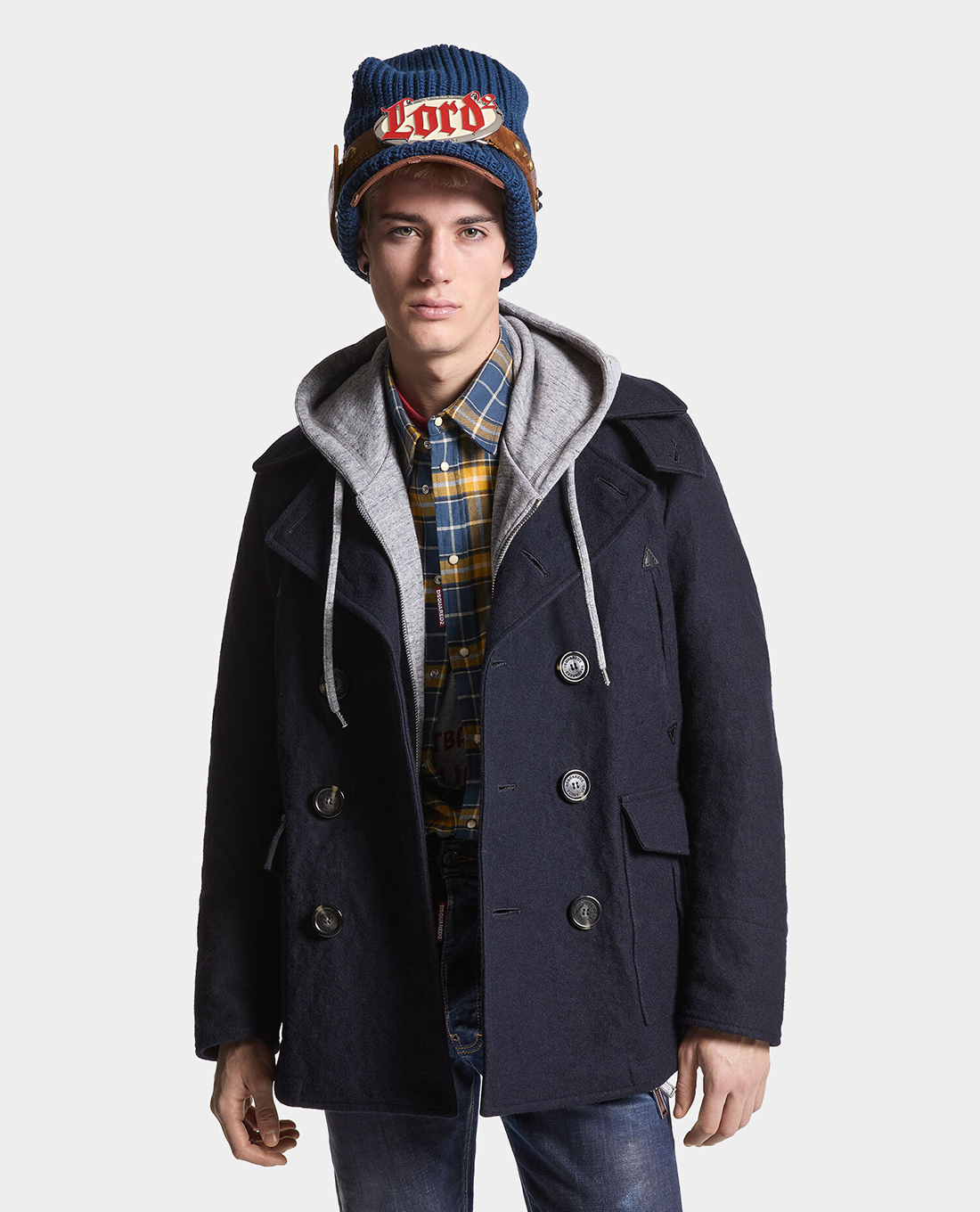 DSQUARED2 - Áo khoác nam hai hàng nút sang trọng Peacoat