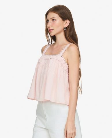  GIGI - Áo hai dây nữ cổ vuông phối viền ren 