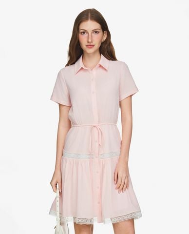  GIGI - Đầm sơ mi mini cổ bẻ tay ngắn phối thắt nơ 