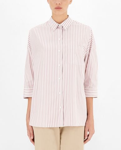  WEEKEND MAX MARA - Áo sơ mi nữ cổ bẻ họa tiết kẻ sọc Cotton Poplin 