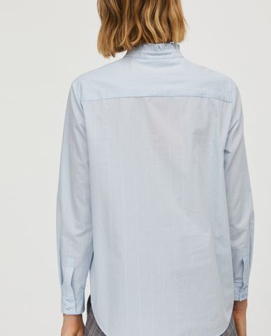  MAX&Co. - Áo sơ mi nữ tay dài cổ trụ Pinstriped Lamé 