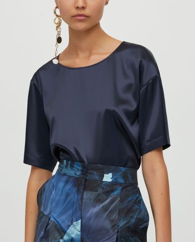  MAX&Co. - Áo kiểu nữ cổ tròn ngắn tay Silk Satin 