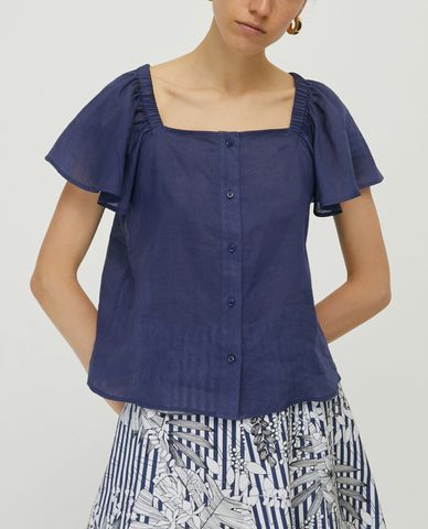  MAX&Co. - Áo kiểu nữ cổ vuông tay ngắn Ramie 