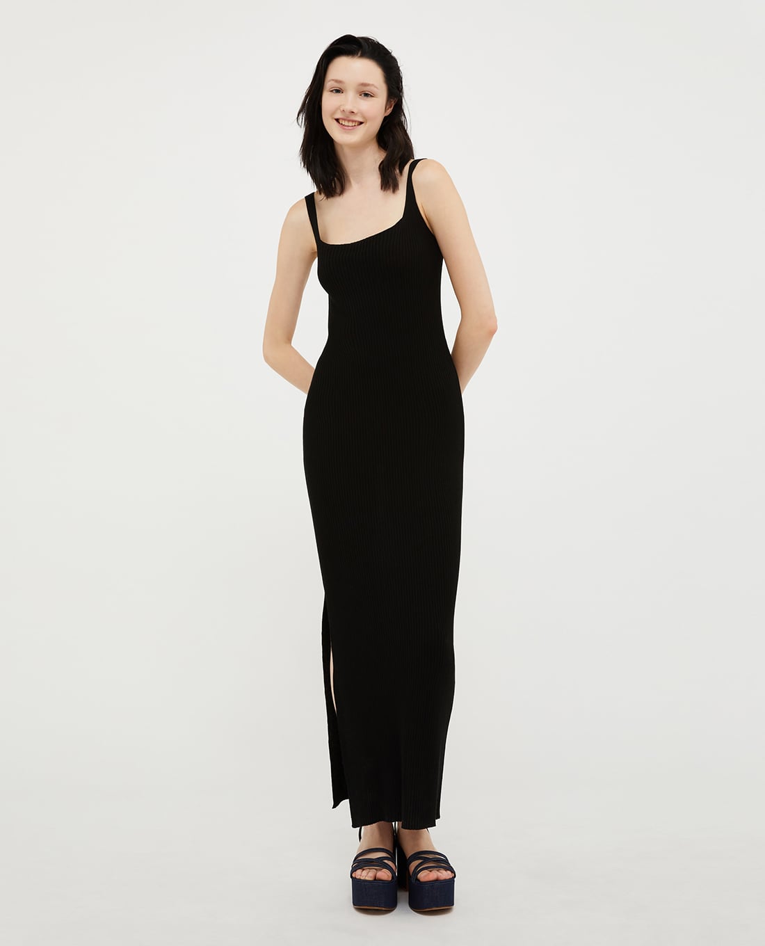 MAX&Co. - Đầm dệt kim sát nách maxi xẻ tà cổ vuông Igloo