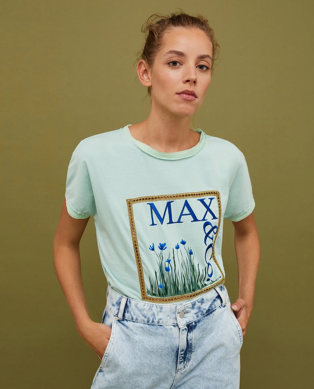 MAX&Co. - Áo thun cổ tròn tay ngắn phối hoạ tiết logo Elham