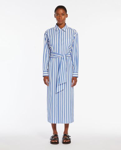  WEEKEND MAX MARA - Đầm sơ mi midi cổ bẻ tay dài phối thắt lưng và kẻ sọc Falasco 
