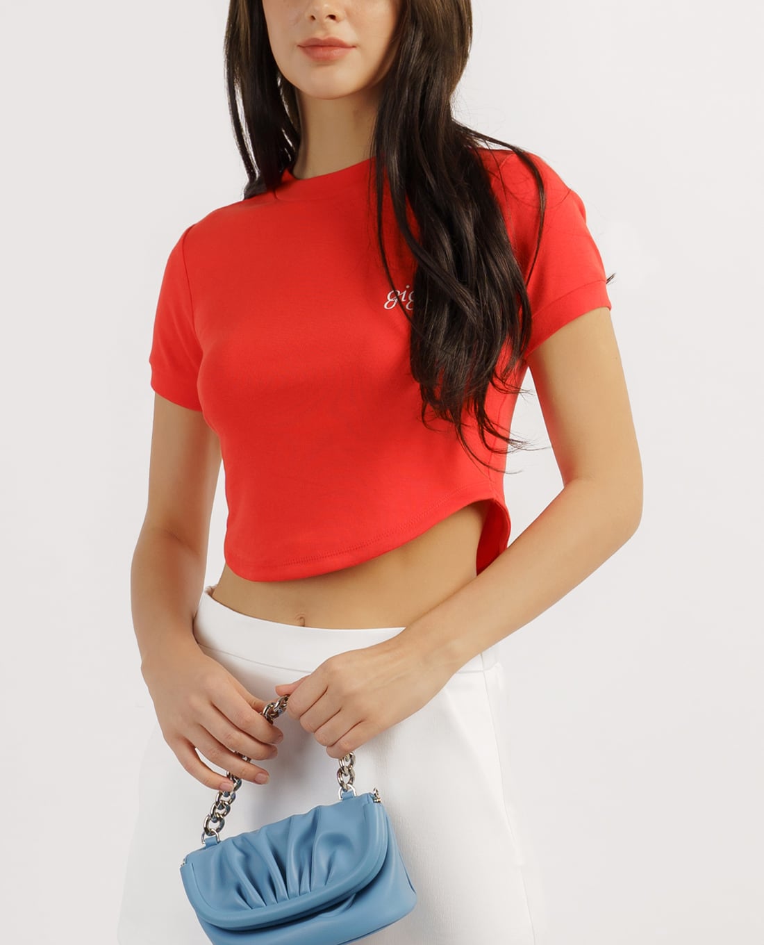 GIGI - Áo croptop nữ tay ngắn phối logo thời trang