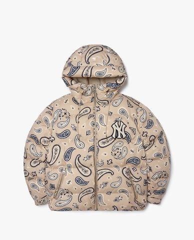  MLB - Áo khoác phao tay dài phối mũ Paisley 