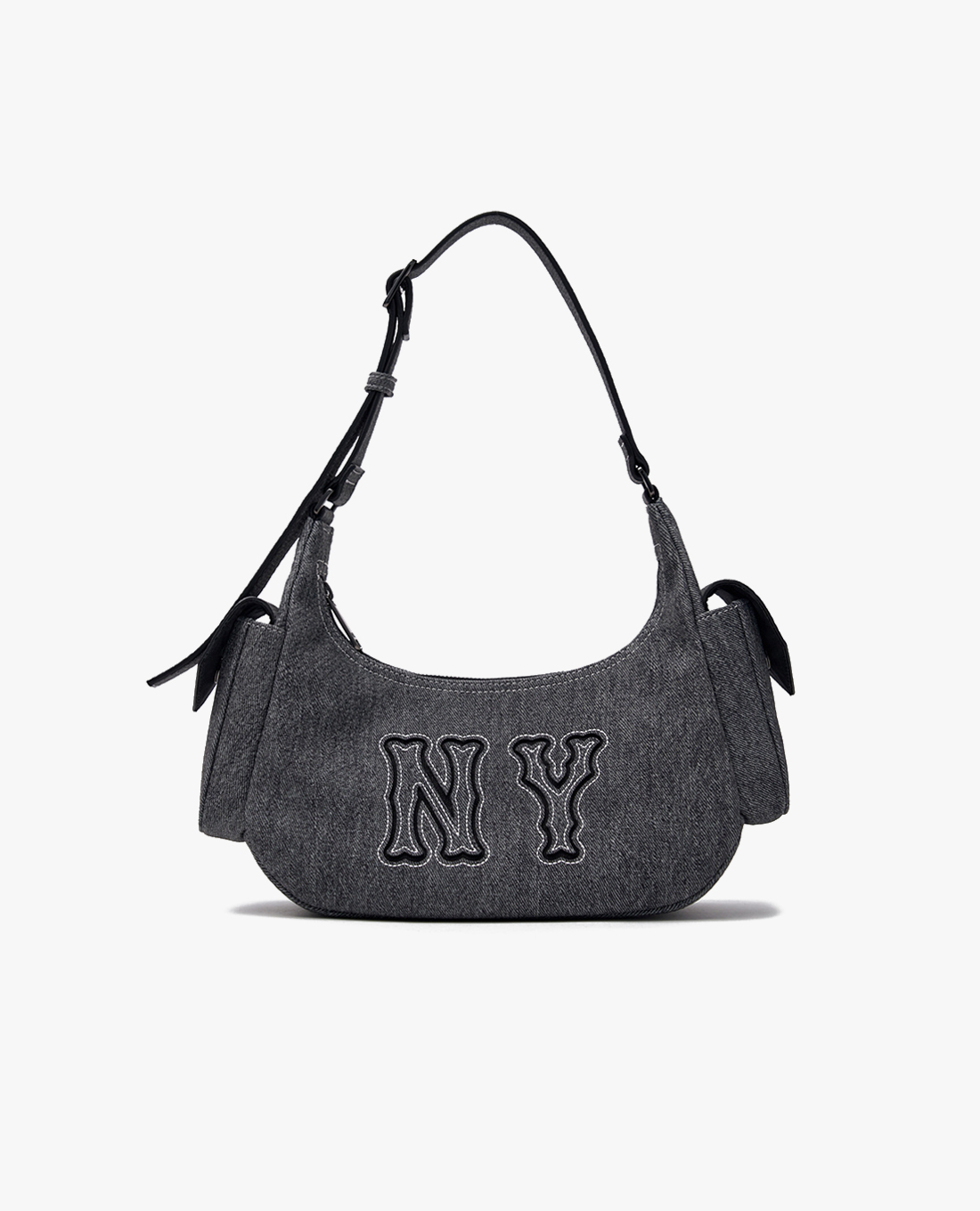 MLB - Túi đeo vai nữ hình bán nguyệt Denim Logo Coopers Mega