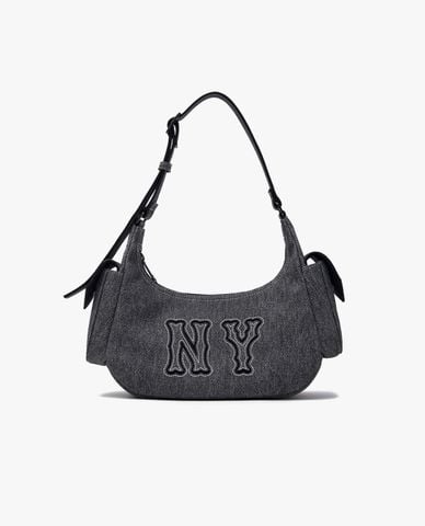  MLB - Túi đeo vai nữ hình bán nguyệt Denim Logo Coopers Mega 