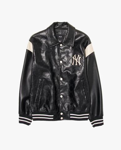  MLB - Áo khoác da unisex cổ bẻ tay dài Embo Dia Monogram 