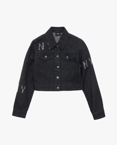  MLB - Áo khoác denim nữ cổ bẻ tay dài Crystal Megagram 