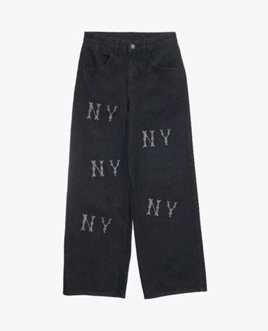  MLB - Quần jeans nữ ống rộng Denim Crystal Megagram 