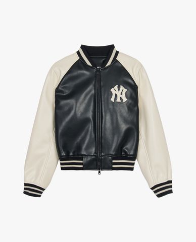  MLB - Áo khoác da nữ phom croptop Varsity 