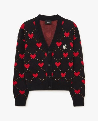  MLB - Áo khoác cardigan nữ cổ V tay dài Heart Cropped 