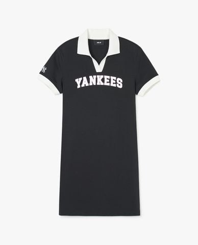  MLB - Đầm polo nữ cổ bẻ tay ngắn mini Varsity Lettering Piqué 