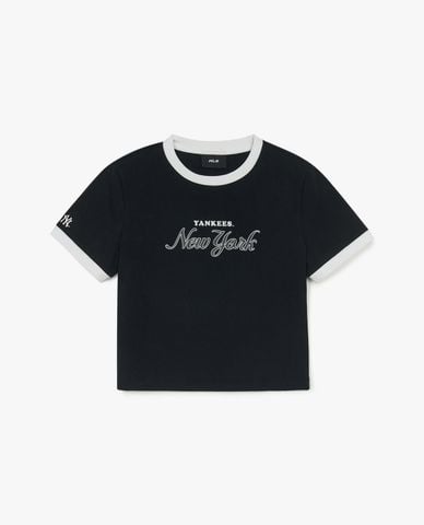  MLB - Áo croptop nữ cổ tròn tay ngắn Varsity Ringer 