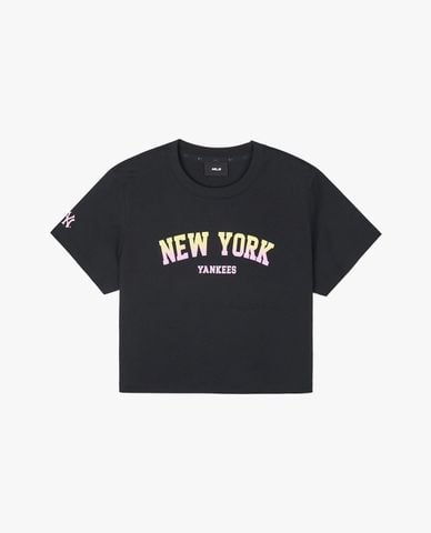  MLB - Áo croptop nữ cổ tròn tay ngắn Varsity 