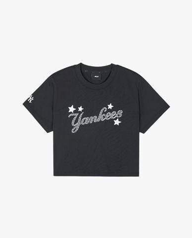  MLB - Áo croptop nữ cổ tròn tay ngắn trẻ trung 