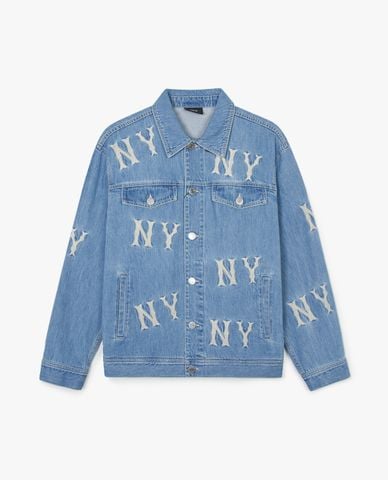  MLB - Áo khoác denim unisex cổ bẻ tay dài Basic Embroidery Multi Logo 