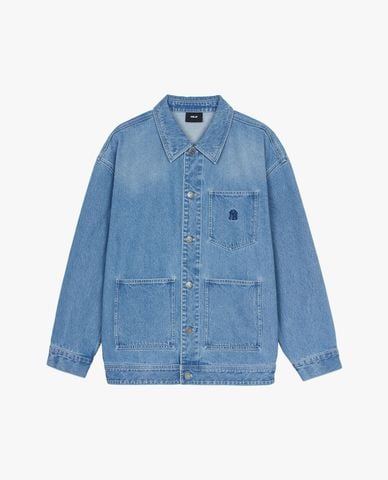  MLB - Áo khoác denim unisex cổ bẻ tay dài Varsity 