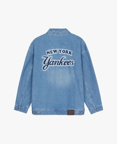  MLB - Áo khoác denim unisex cổ bẻ tay dài Varsity 