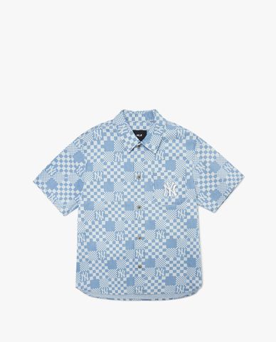  MLB - Áo sơ mi denim tay ngắn Checkerboard Monogram Denim 