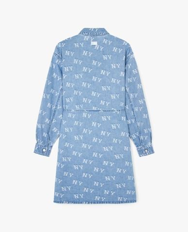  MLB - Đầm sơ mi denim cổ bẻ tay dài Classic Jacquard Monogram 