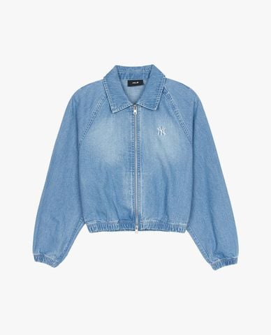 MLB - Áo khoác denim nữ phom croptop Varsity 