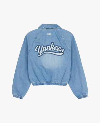  MLB - Áo khoác denim nữ phom croptop Varsity 