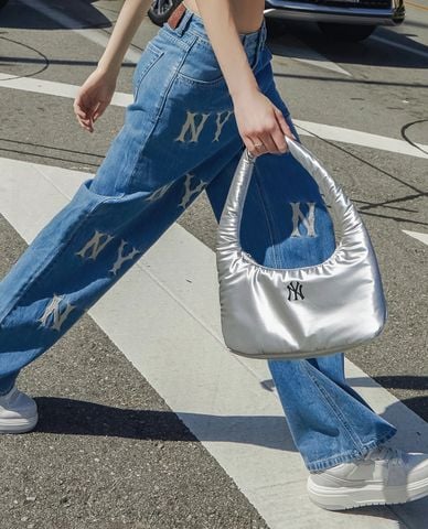  MLB - Quần jeans nữ ống rộng Basic Embroidery Logo 