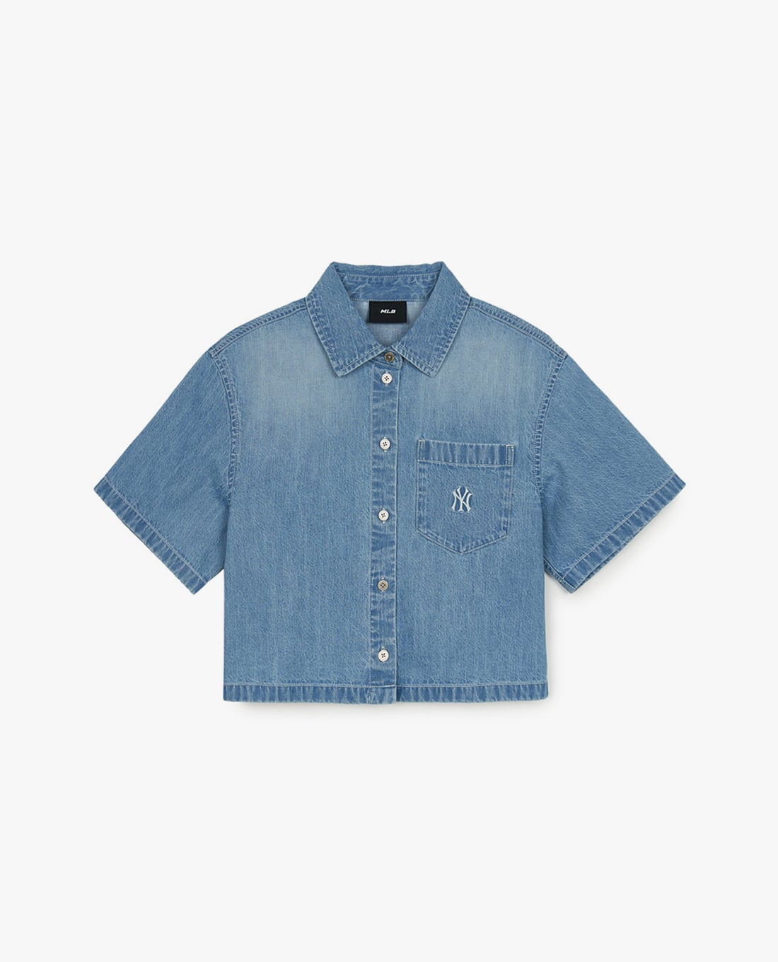 MLB - Áo sơ mi denim nữ cổ bẻ tay ngắn Varsity Logo