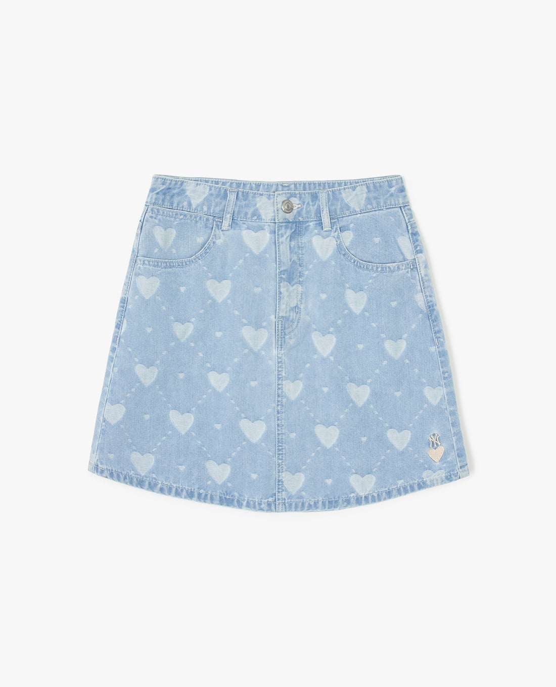 MLB - Chân váy denim mini phom chữ A Heart Jacquard