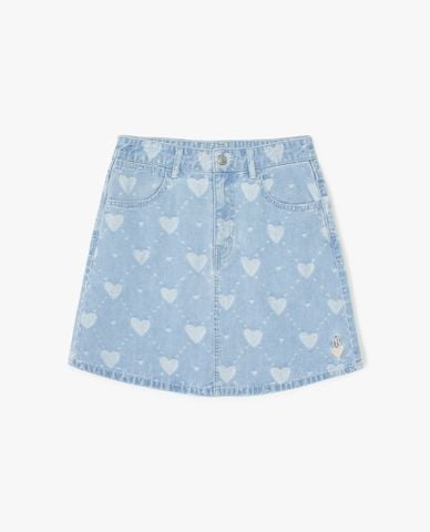 MLB - Chân váy denim mini phom chữ A Heart Jacquard 