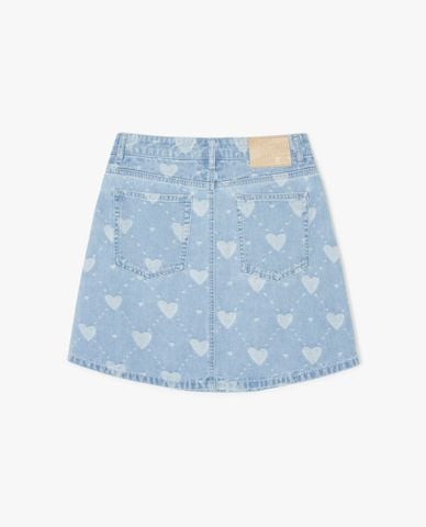 MLB - Chân váy denim mini phom chữ A Heart Jacquard 