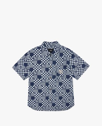  MLB - Áo sơ mi denim tay ngắn Checkerboard Monogram Denim 