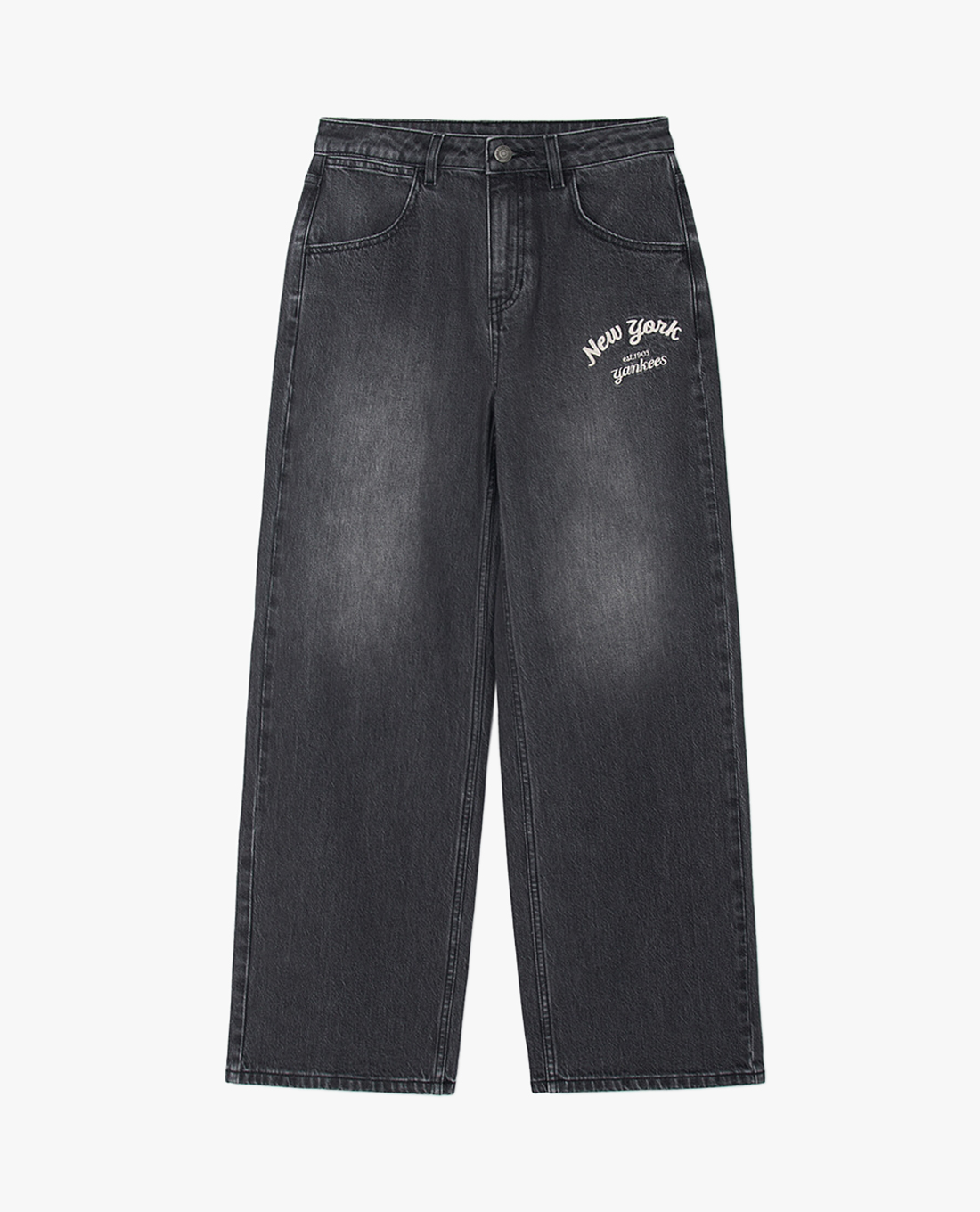 MLB - Quần jeans nữ ống rộng Varsity Cursive Embroidery