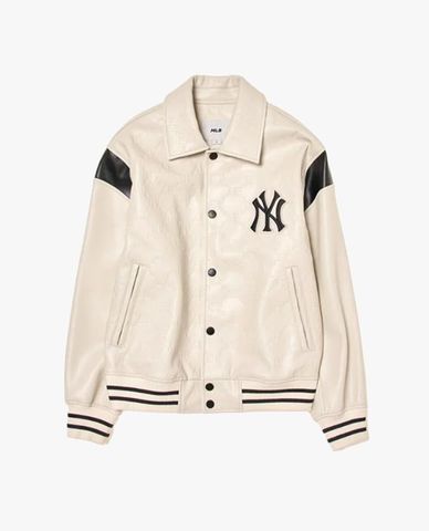  MLB - Áo khoác da unisex cổ bẻ tay dài Embo Dia Monogram 