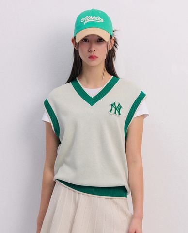  MLB - Áo khoác gilet unisex sát nách cổ V Wool Collar Varsity 