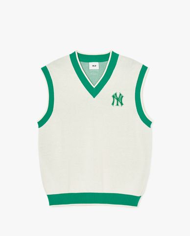  MLB - Áo khoác gilet unisex sát nách cổ V Wool Collar Varsity 
