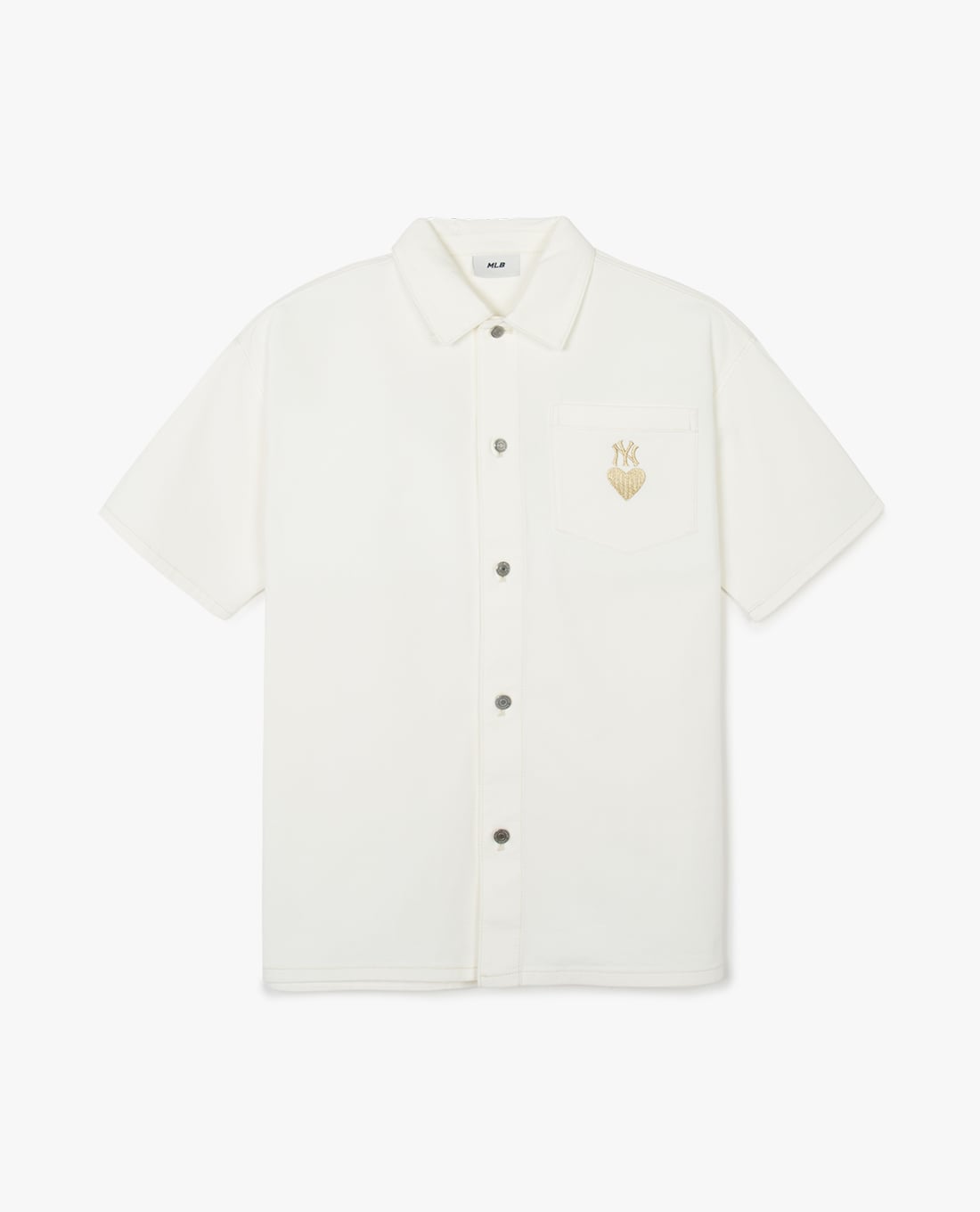 MLB - Áo sơ mi denim unisex cổ bẻ tay ngắn Heart Logo