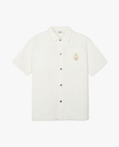  MLB - Áo sơ mi denim unisex cổ bẻ tay ngắn Heart Logo 