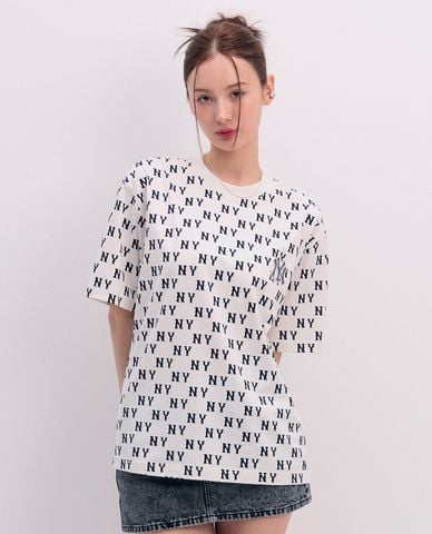  MLB - Áo thun unisex cổ tròn tay ngắn Classic Monogram Plate Pattern 