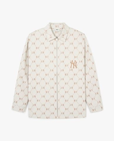  MLB - Áo sơ mi unisex cổ bẻ tay dài Monogram Jacquard 