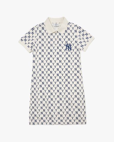  MLB - Đầm mini ngắn tay cổ bẻ phom suông Monogram 
