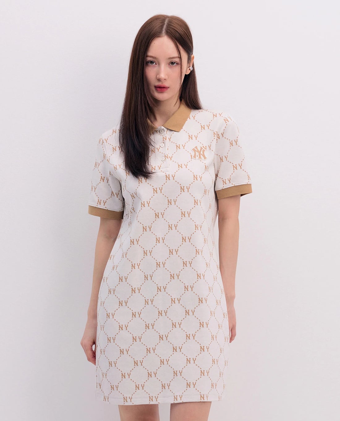 MLB - Đầm polo nữ cổ bẻ tay ngắn mini Diamond Monogram Jacquard Piqué