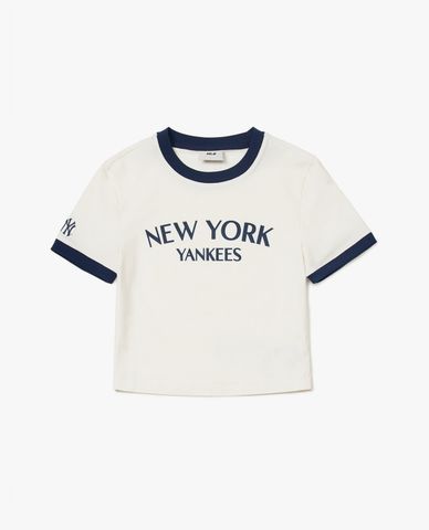  MLB - Áo croptop nữ cổ tròn tay ngắn Varsity 