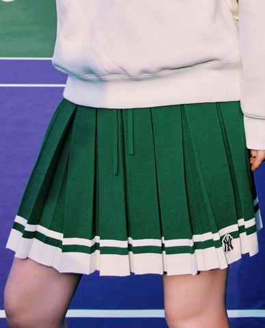  MLB - Chân váy xếp li mini Classic Sports Striped Knit Pleated 